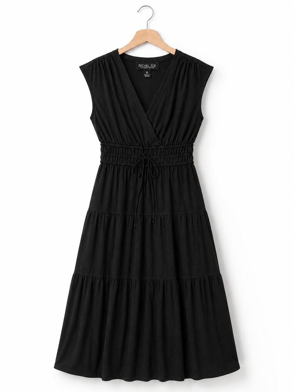 Rachel Zoe Womens XL Black Sleeveless Midi Dress Drawstring